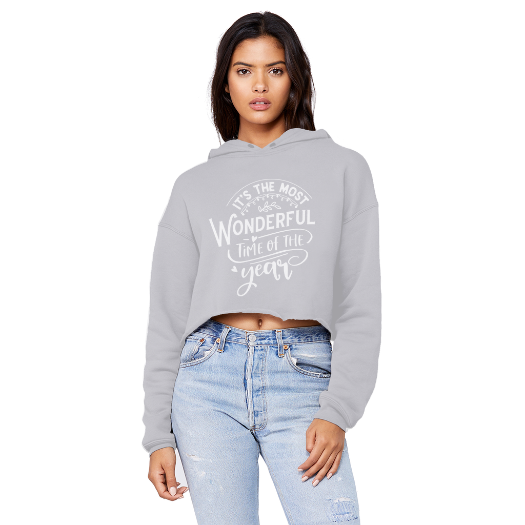 THE MOST WONDERFUL TIME Cropped Raw Edge Boyfriend Hoodie - Lynendo Trade Store