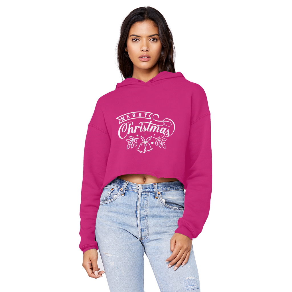 MERRY CHRISTMAS Cropped Raw Edge Boyfriend Hoodie - Lynendo Trade Store