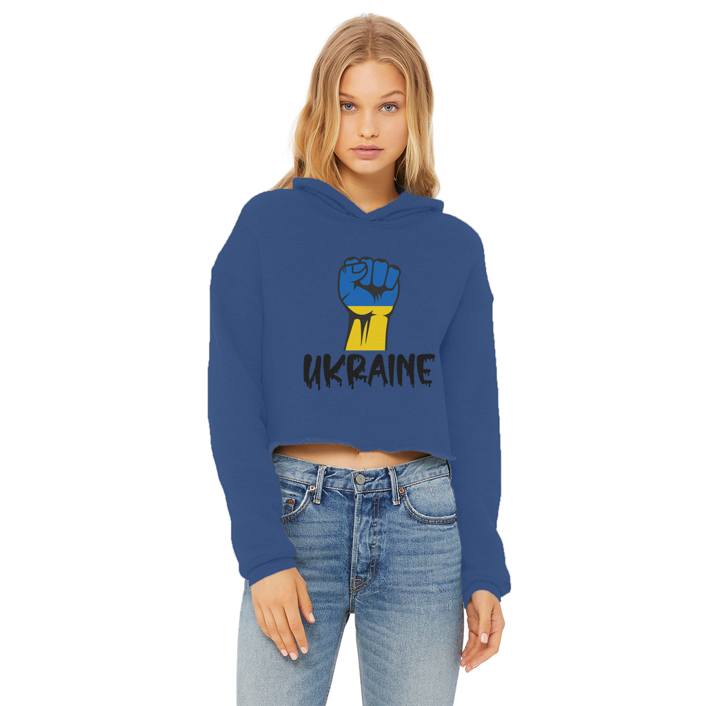 Ukraine Fist Ladies Cropped Raw Edge Hoodie - Lynendo Trade Store