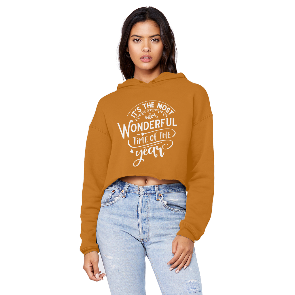 THE MOST WONDERFUL TIME Cropped Raw Edge Boyfriend Hoodie - Lynendo Trade Store