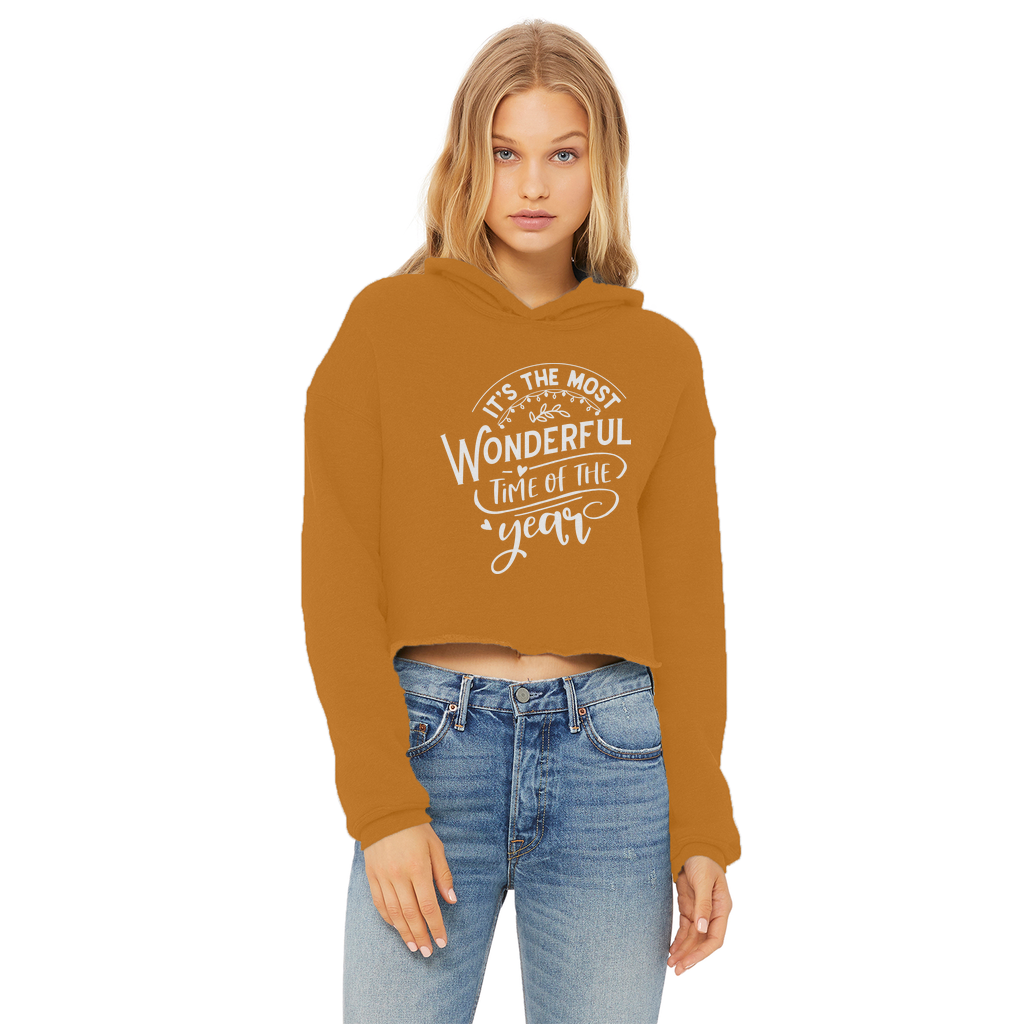 THE MOST WONDERFUL TIME Ladies Cropped Raw Edge Hoodie - Lynendo Trade Store