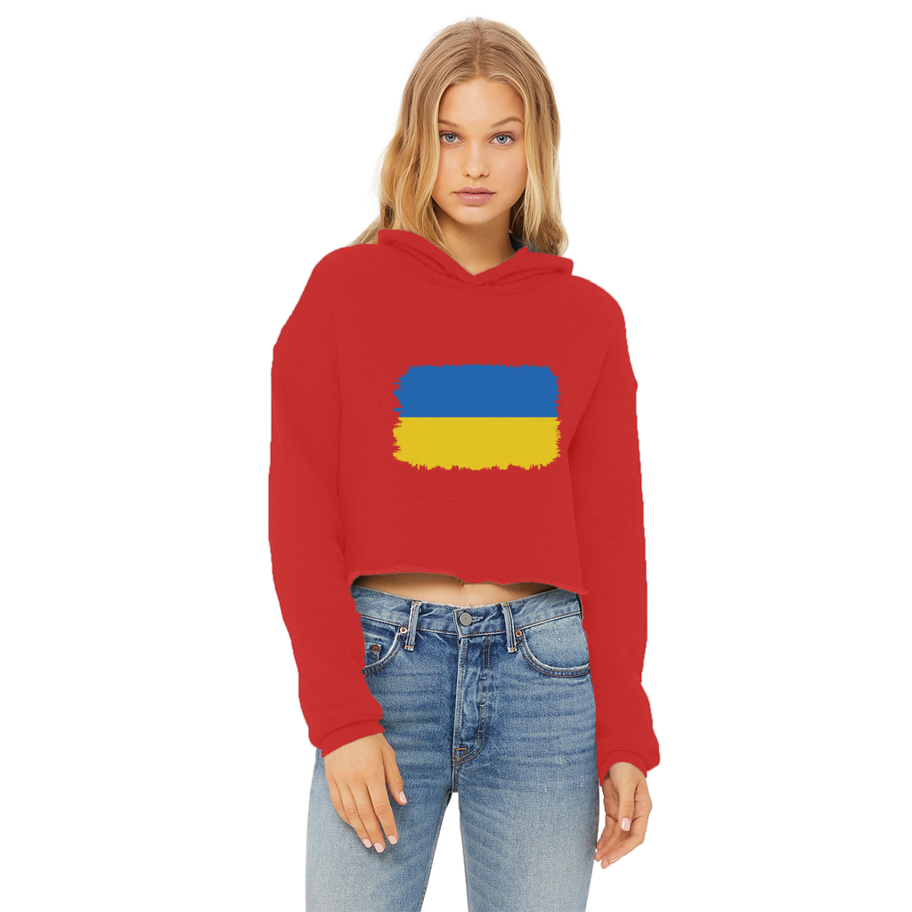 UKRAINE FLAG Ladies Cropped Raw Edge Hoodie - Lynendo Trade Store