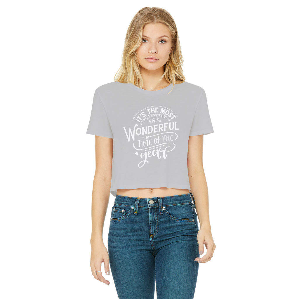 THE MOST WONDERFUL TIME Classic Women's Cropped Raw Edge T-Shirt - Lynendo Trade Store