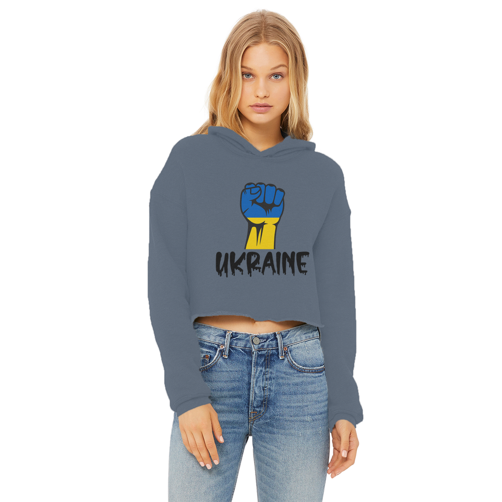 Ukraine Fist Ladies Cropped Raw Edge Hoodie - Lynendo Trade Store