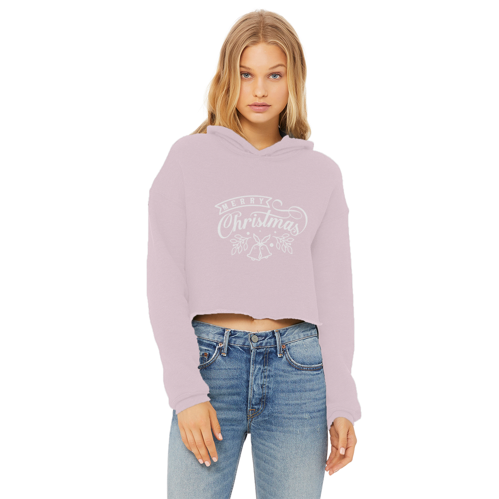 MERRY CHRISTMAS Ladies Cropped Raw Edge Hoodie - Lynendo Trade Store