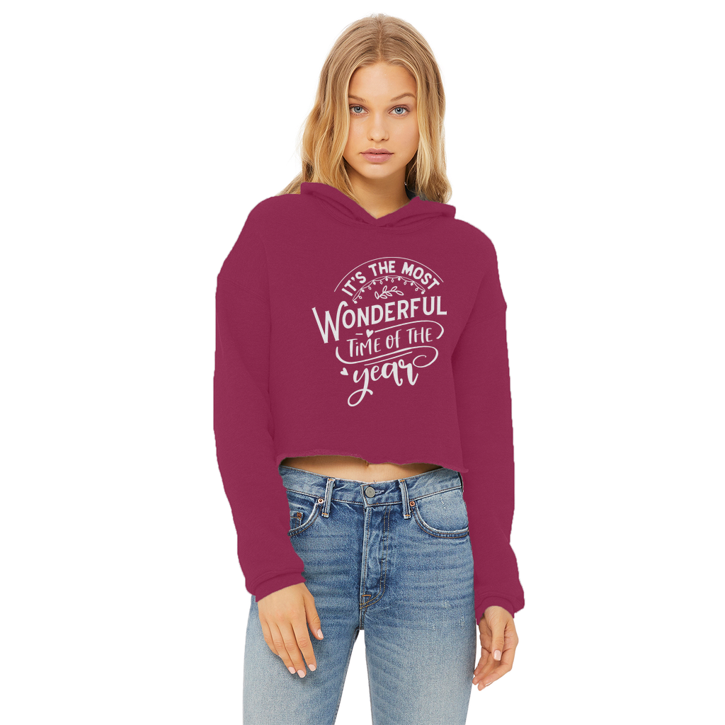 THE MOST WONDERFUL TIME Ladies Cropped Raw Edge Hoodie - Lynendo Trade Store