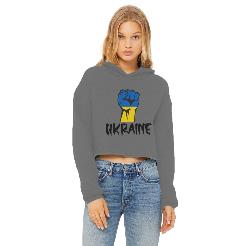 Ukraine Fist Ladies Cropped Raw Edge Hoodie - Lynendo Trade Store