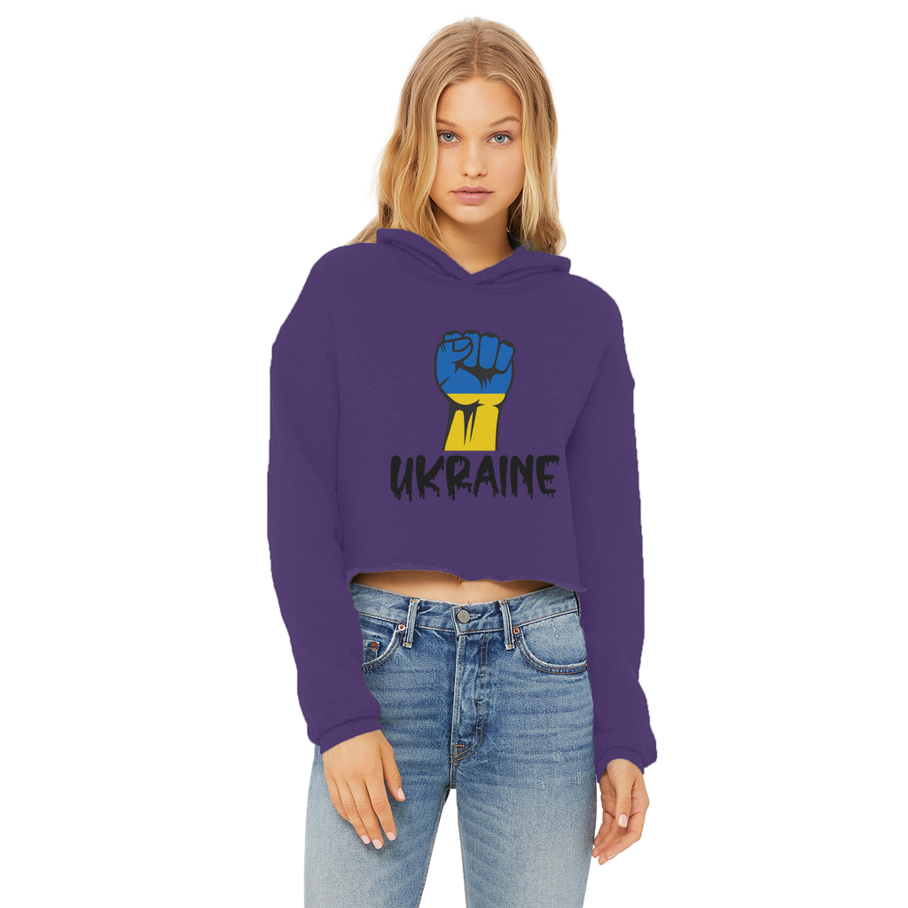 Ukraine Fist Ladies Cropped Raw Edge Hoodie - Lynendo Trade Store