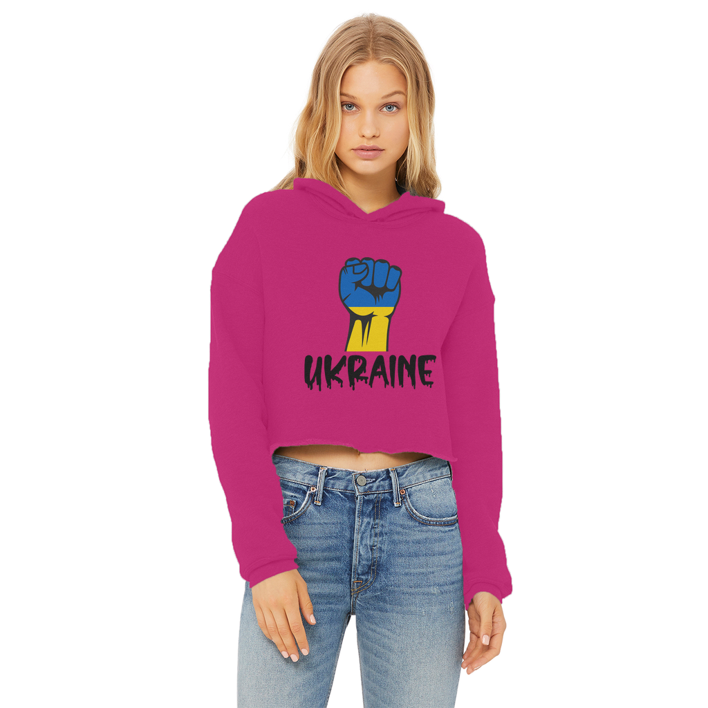 Ukraine Fist Ladies Cropped Raw Edge Hoodie - Lynendo Trade Store