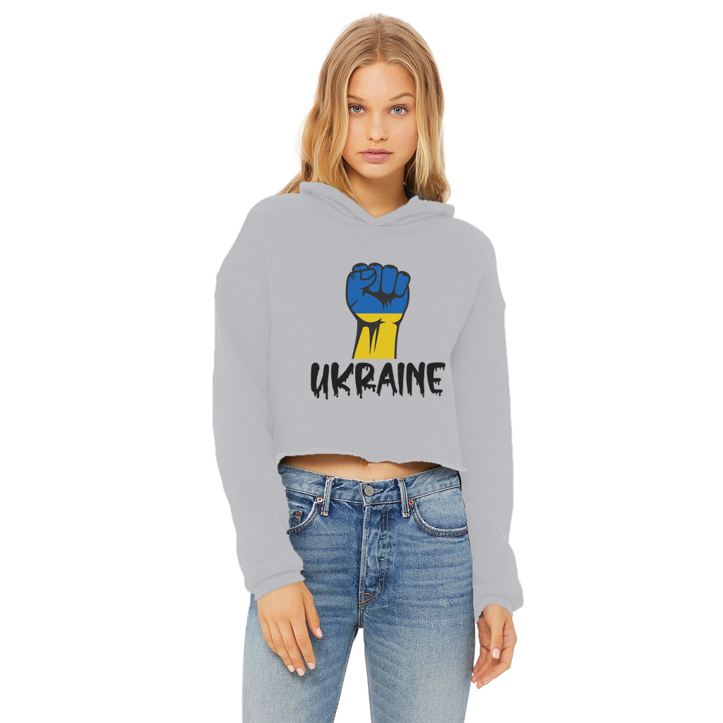 Ukraine Fist Ladies Cropped Raw Edge Hoodie - Lynendo Trade Store