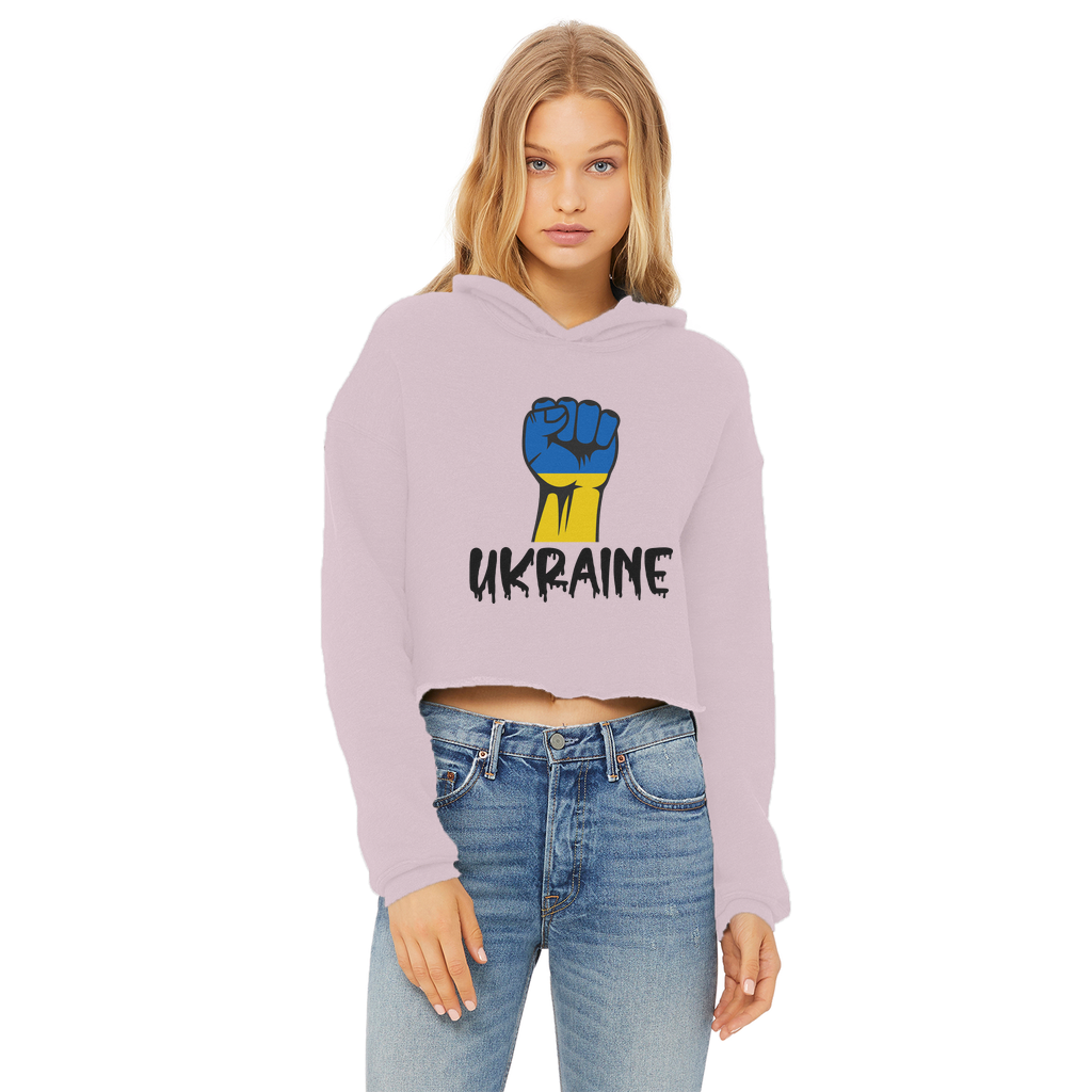 Ukraine Fist Ladies Cropped Raw Edge Hoodie - Lynendo Trade Store