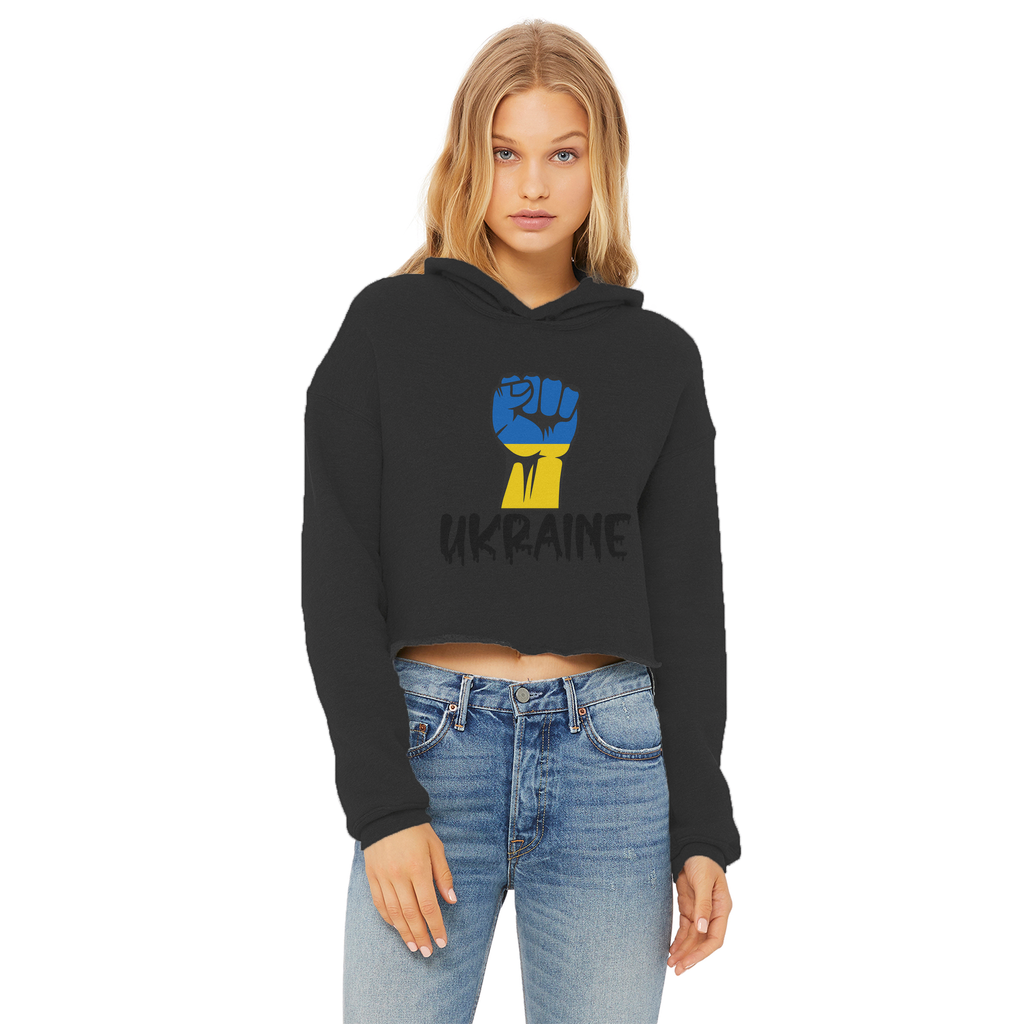 Ukraine Fist Ladies Cropped Raw Edge Hoodie - Lynendo Trade Store