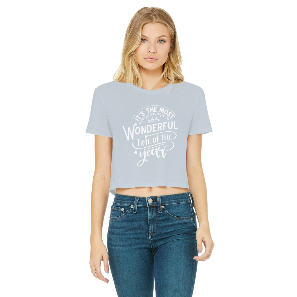THE MOST WONDERFUL TIME Classic Women's Cropped Raw Edge T-Shirt - Lynendo Trade Store
