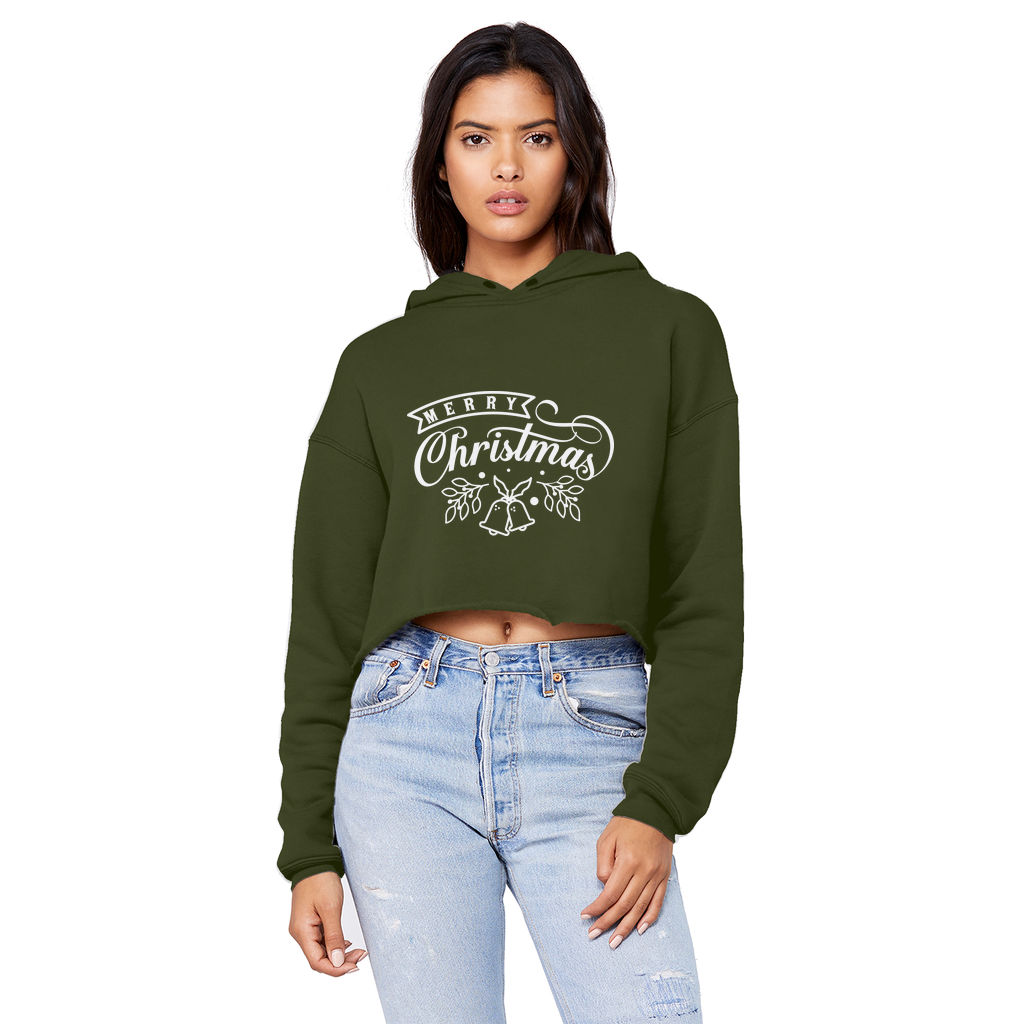 MERRY CHRISTMAS Cropped Raw Edge Boyfriend Hoodie - Lynendo Trade Store
