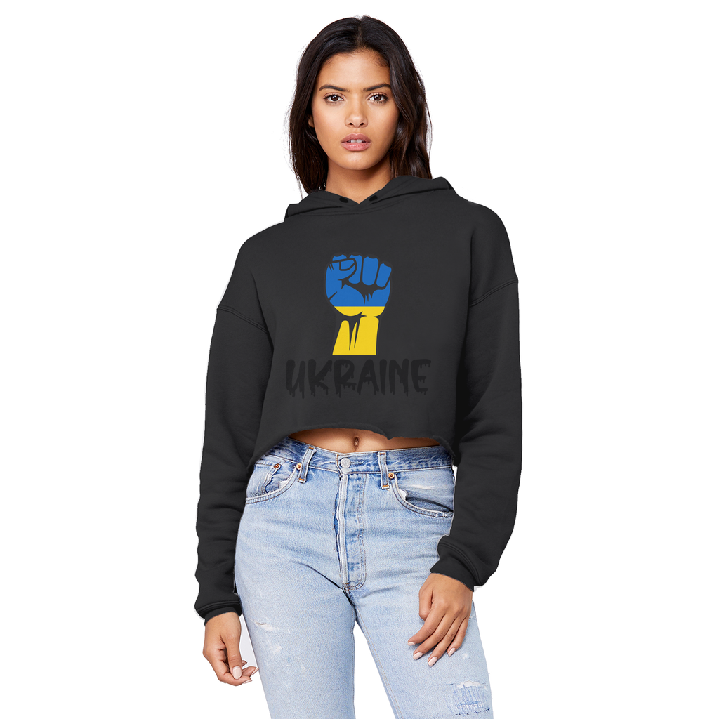 Ukraine Fist Cropped Raw Edge Boyfriend Hoodie - Lynendo Trade Store