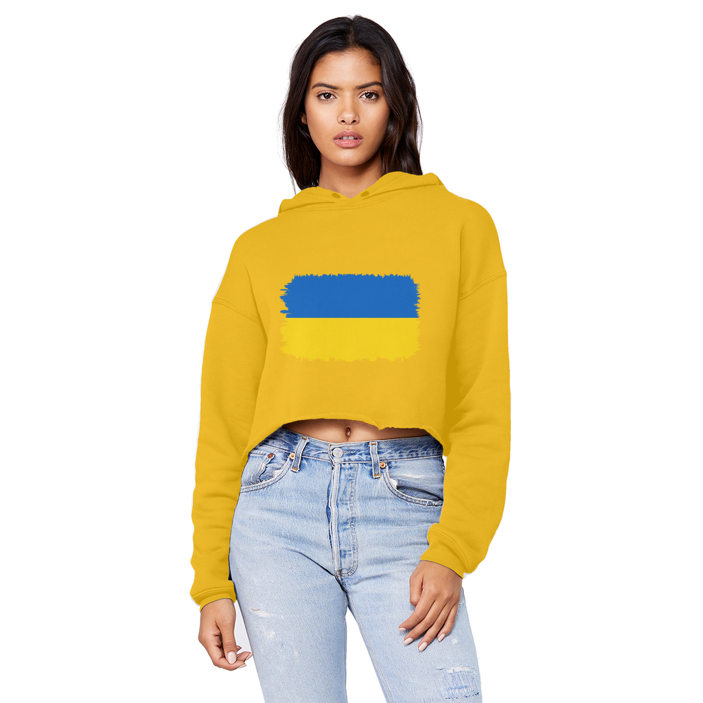 UKRAINE FLAG Cropped Raw Edge Boyfriend Hoodie - Lynendo Trade Store