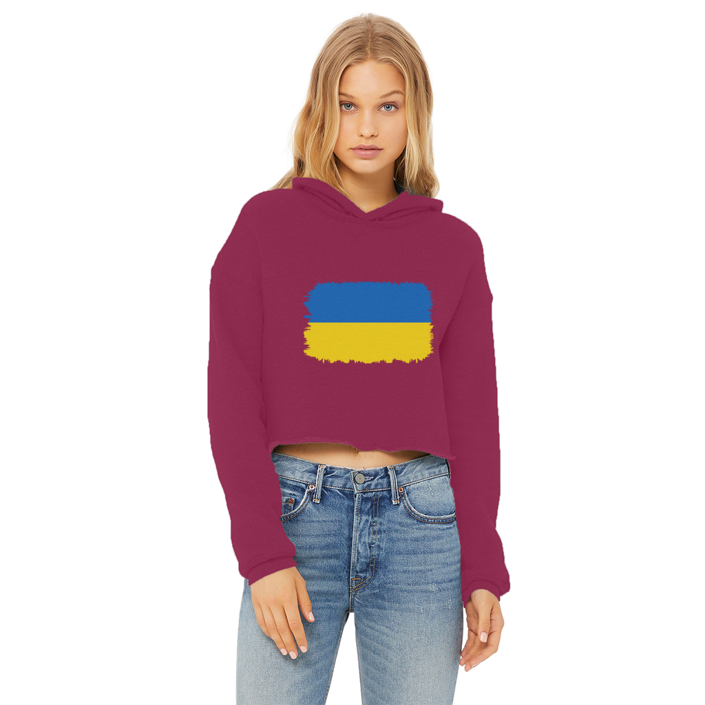 UKRAINE FLAG Ladies Cropped Raw Edge Hoodie - Lynendo Trade Store