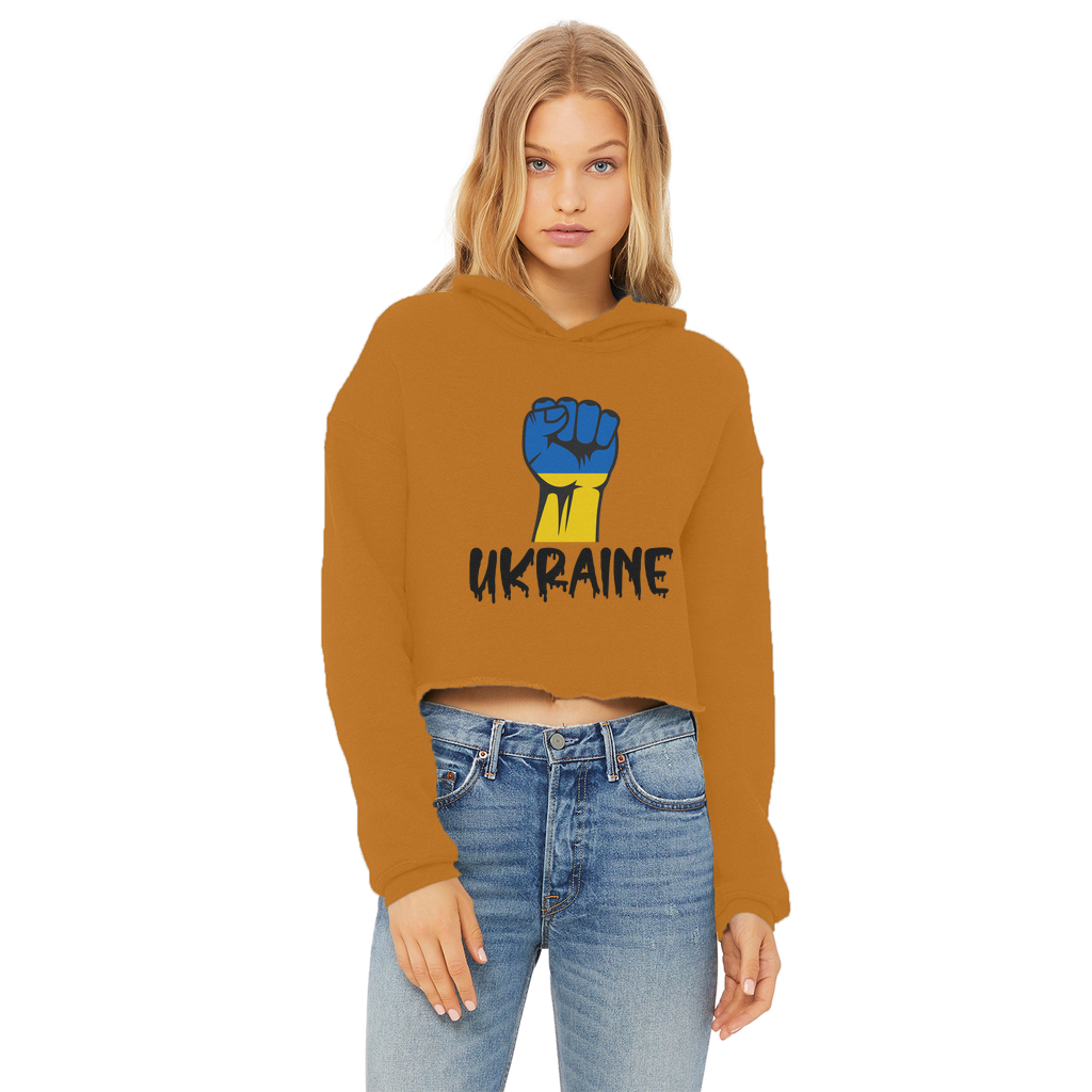 Ukraine Fist Ladies Cropped Raw Edge Hoodie - Lynendo Trade Store