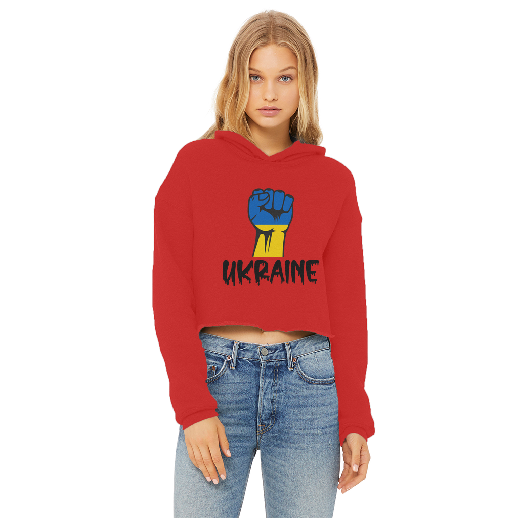 Ukraine Fist Ladies Cropped Raw Edge Hoodie - Lynendo Trade Store