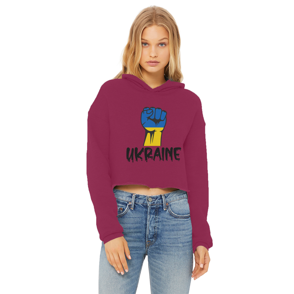Ukraine Fist Ladies Cropped Raw Edge Hoodie - Lynendo Trade Store
