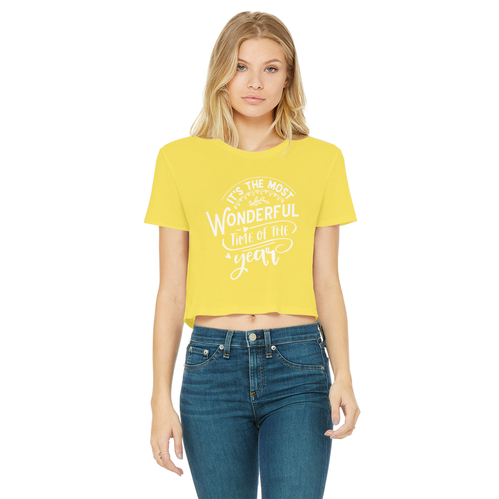 THE MOST WONDERFUL TIME Classic Women's Cropped Raw Edge T-Shirt - Lynendo Trade Store