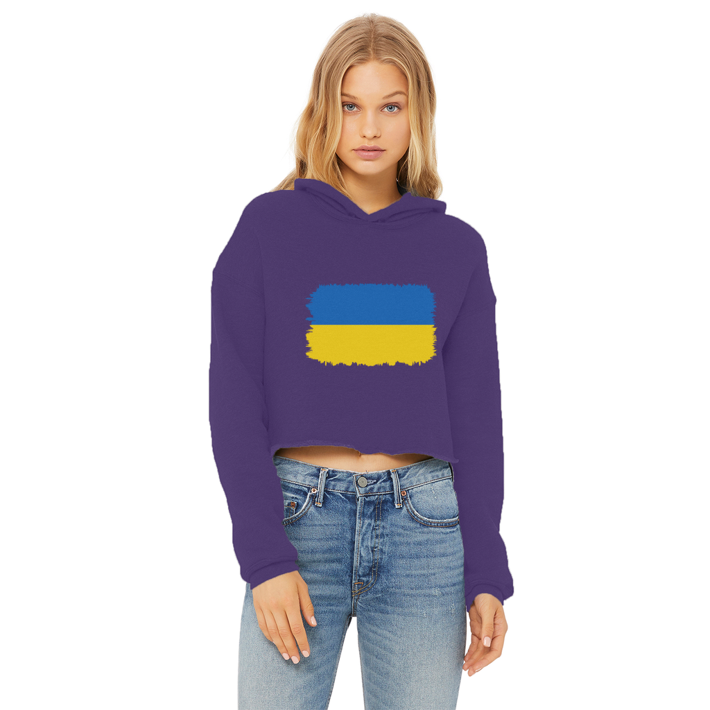 UKRAINE FLAG Ladies Cropped Raw Edge Hoodie - Lynendo Trade Store