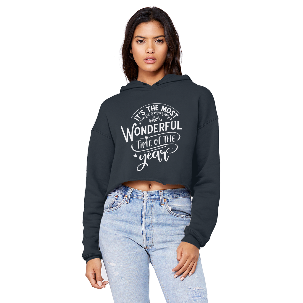 THE MOST WONDERFUL TIME Cropped Raw Edge Boyfriend Hoodie - Lynendo Trade Store