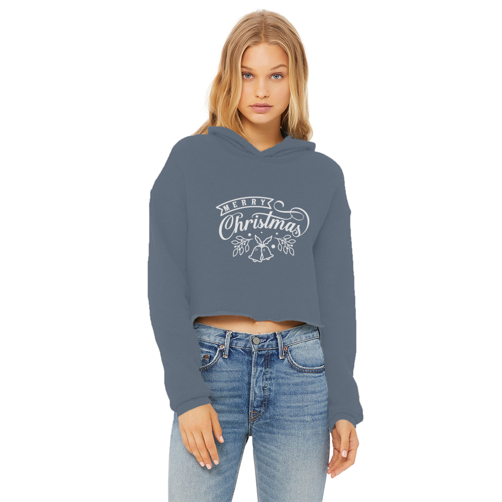 MERRY CHRISTMAS Ladies Cropped Raw Edge Hoodie - Lynendo Trade Store