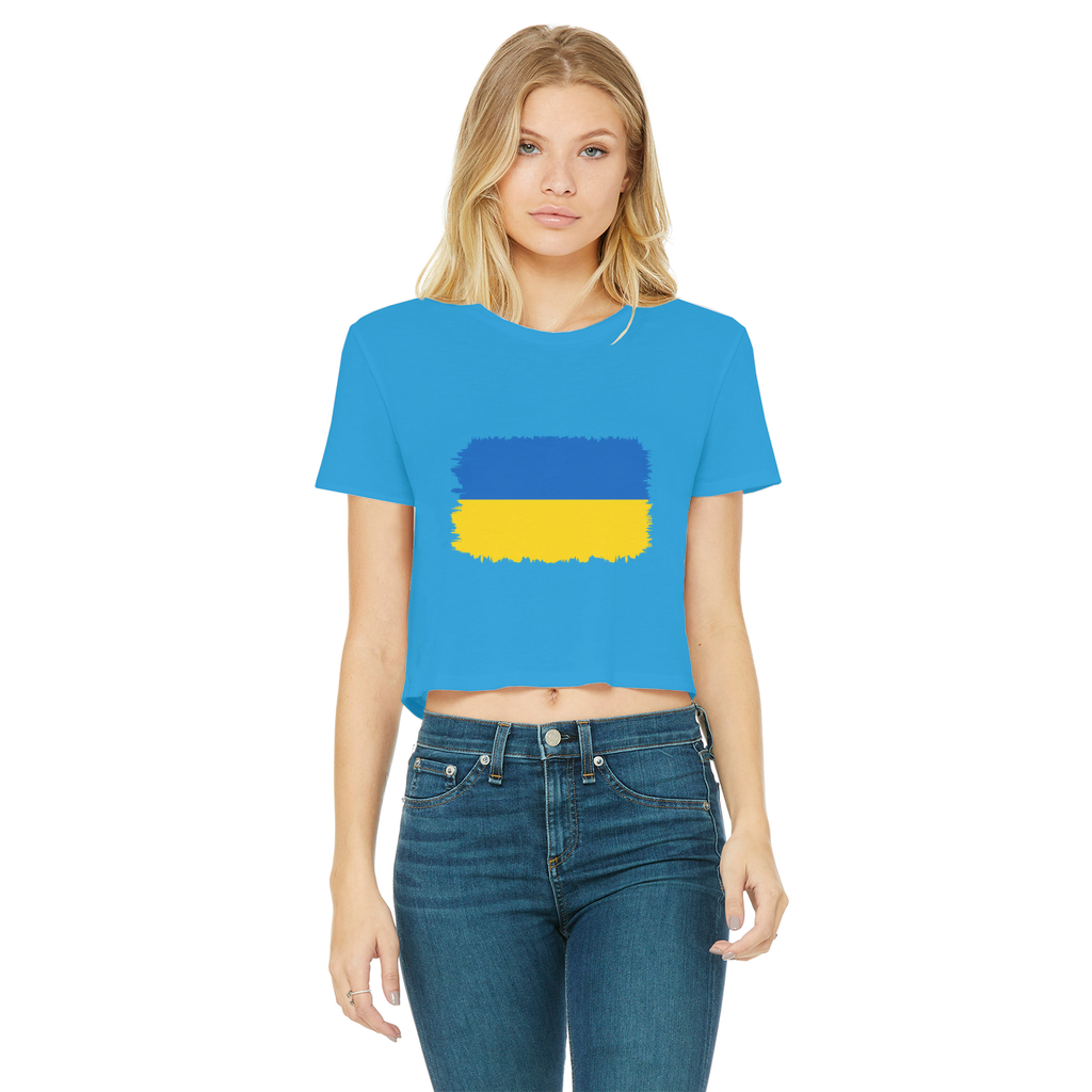 UKRAINE FLAG Classic Women's Cropped Raw Edge T-Shirt - Lynendo Trade Store