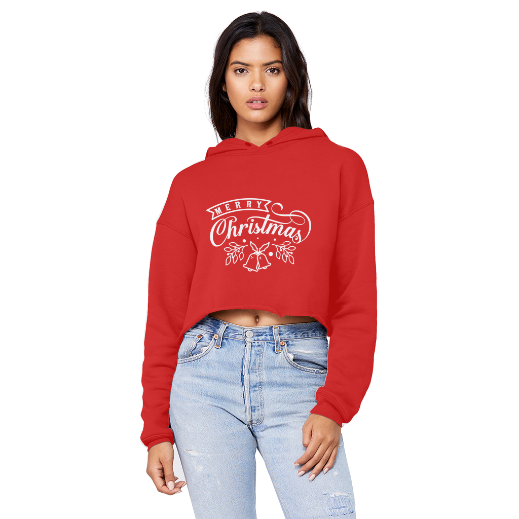 MERRY CHRISTMAS Cropped Raw Edge Boyfriend Hoodie - Lynendo Trade Store