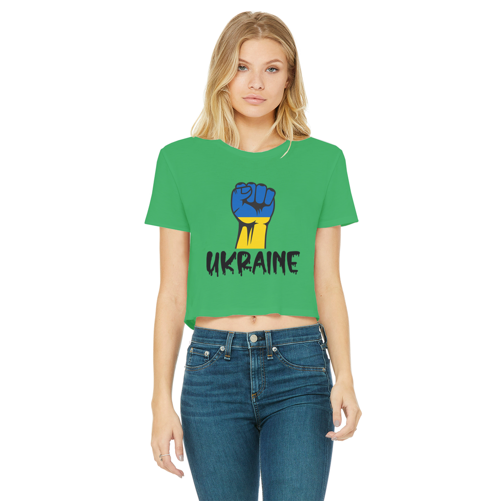 Ukraine Fist Classic Women's Cropped Raw Edge T-Shirt - Lynendo Trade Store