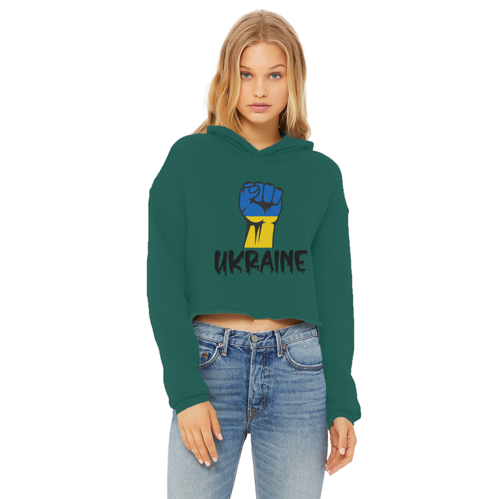 Ukraine Fist Ladies Cropped Raw Edge Hoodie - Lynendo Trade Store
