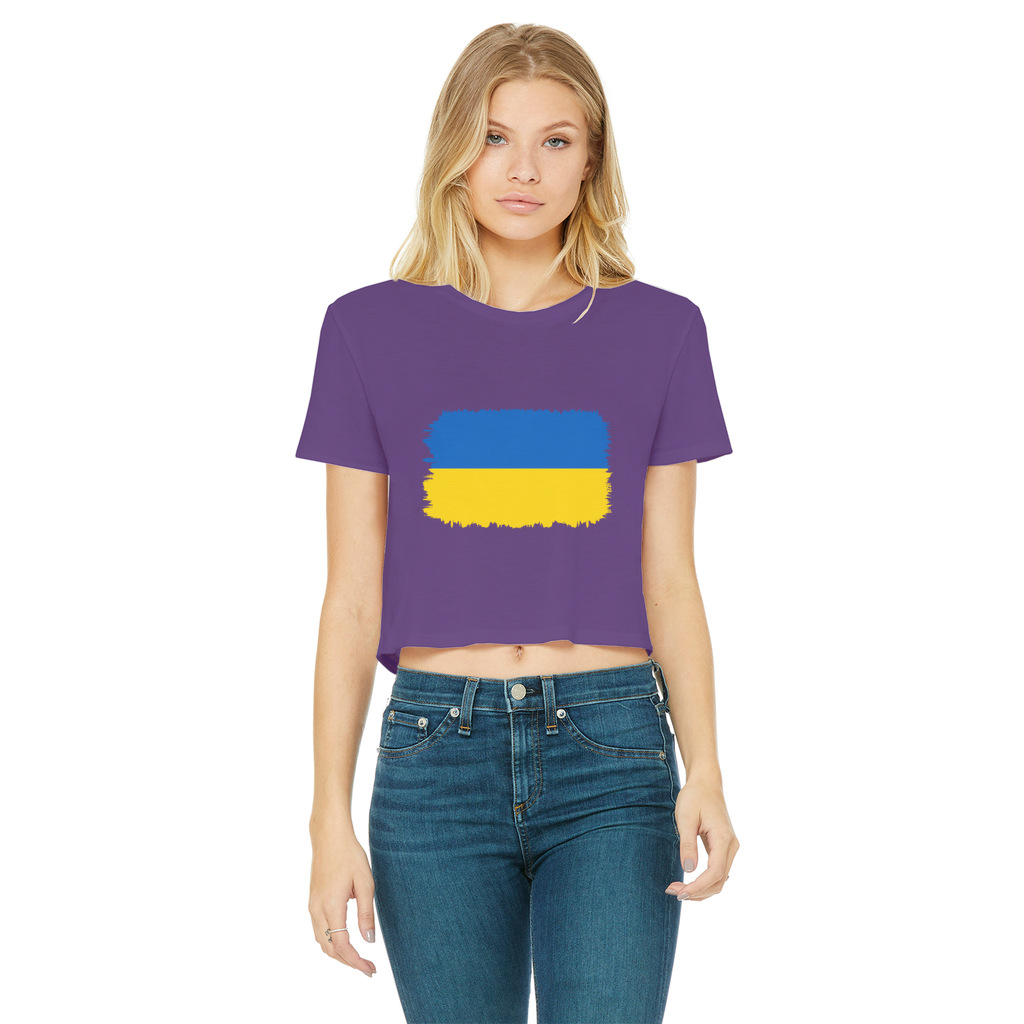 UKRAINE FLAG Classic Women's Cropped Raw Edge T-Shirt - Lynendo Trade Store