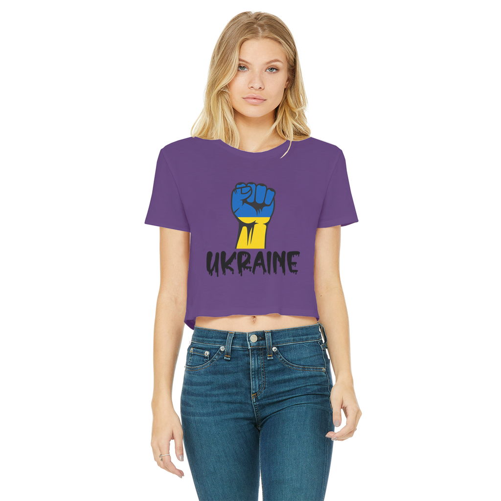 Ukraine Fist Classic Women's Cropped Raw Edge T-Shirt - Lynendo Trade Store