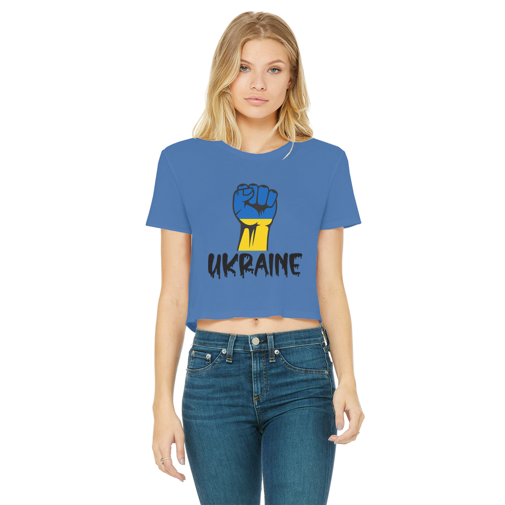 Ukraine Fist Classic Women's Cropped Raw Edge T-Shirt - Lynendo Trade Store