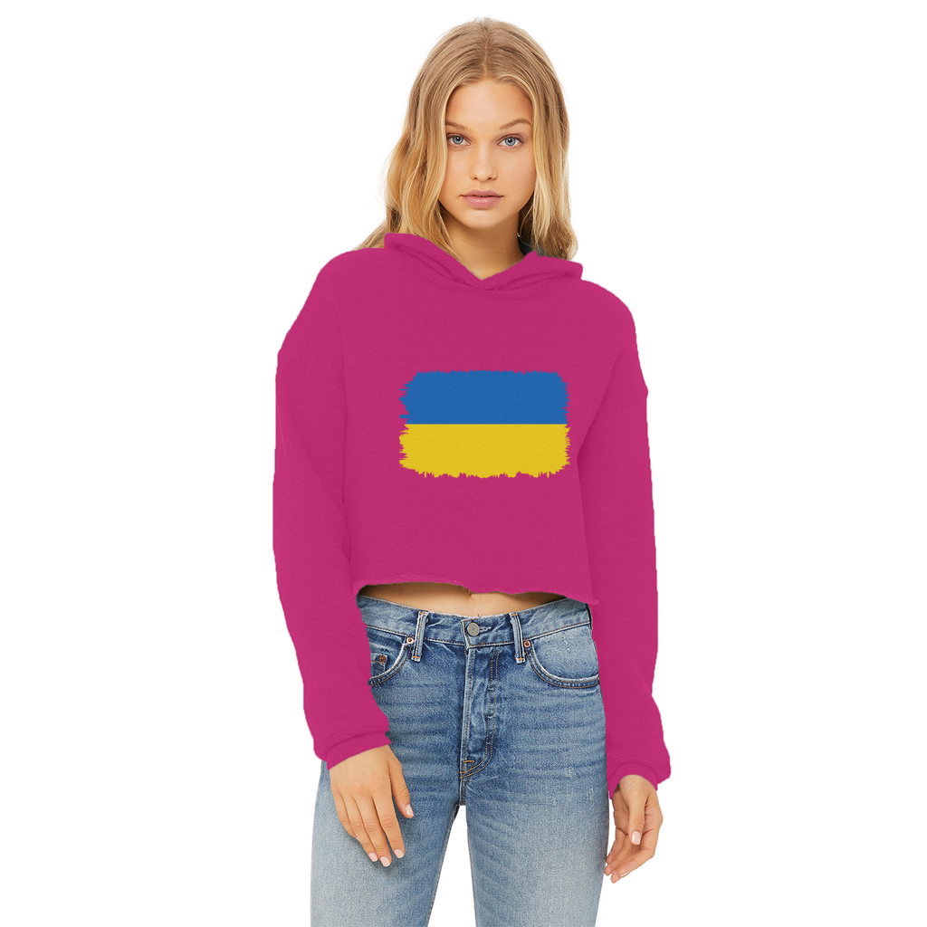 UKRAINE FLAG Ladies Cropped Raw Edge Hoodie - Lynendo Trade Store