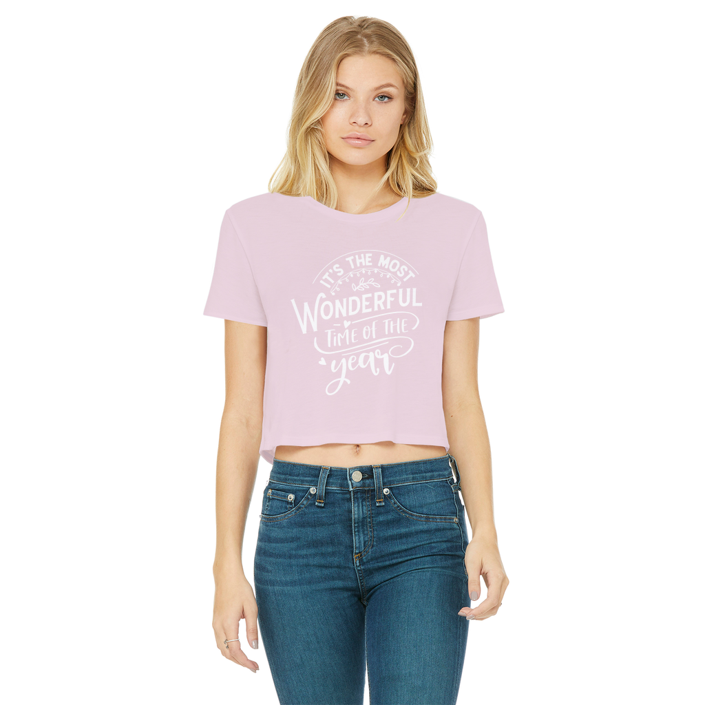 THE MOST WONDERFUL TIME Classic Women's Cropped Raw Edge T-Shirt - Lynendo Trade Store
