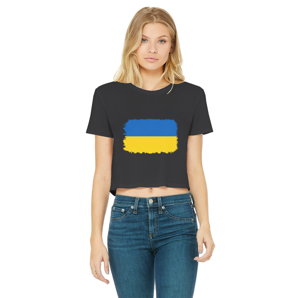 UKRAINE FLAG Classic Women's Cropped Raw Edge T-Shirt - Lynendo Trade Store