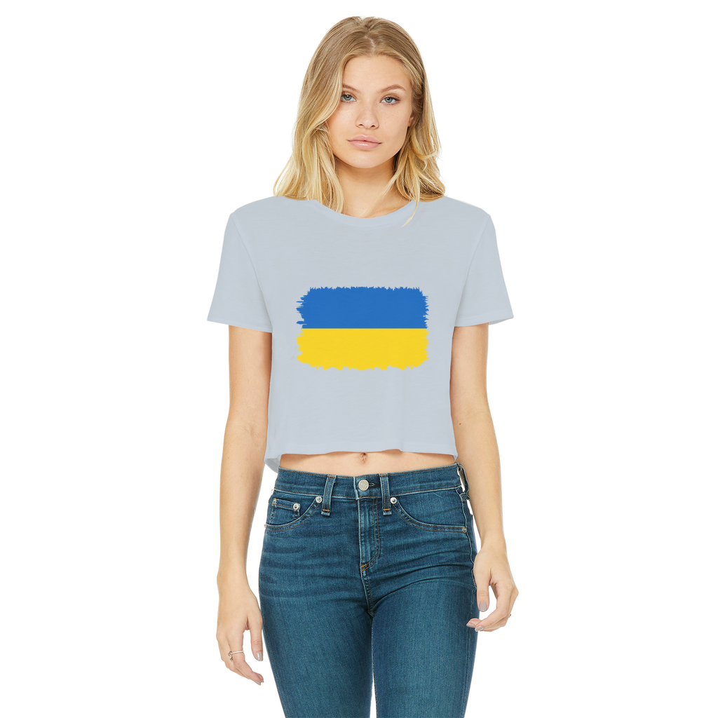 UKRAINE FLAG Classic Women's Cropped Raw Edge T-Shirt - Lynendo Trade Store