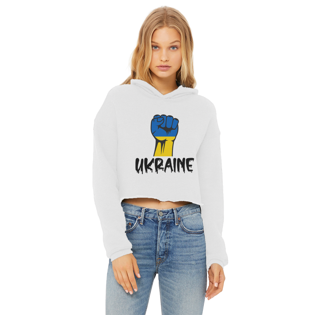 Ukraine Fist Ladies Cropped Raw Edge Hoodie - Lynendo Trade Store