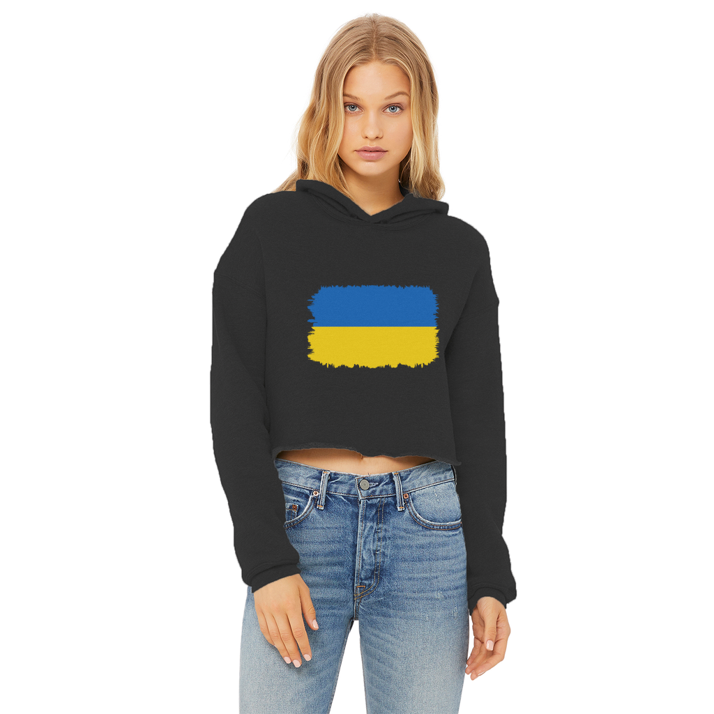 UKRAINE FLAG Ladies Cropped Raw Edge Hoodie - Lynendo Trade Store