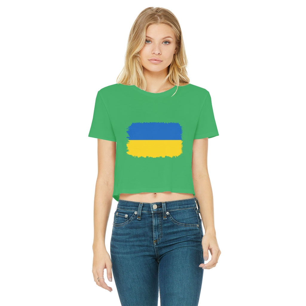 UKRAINE FLAG Classic Women's Cropped Raw Edge T-Shirt - Lynendo Trade Store