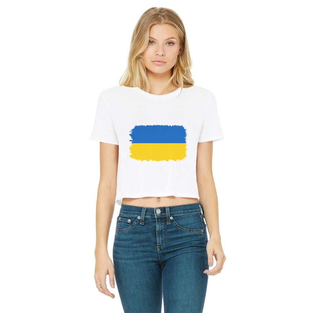 UKRAINE FLAG Classic Women's Cropped Raw Edge T-Shirt - Lynendo Trade Store