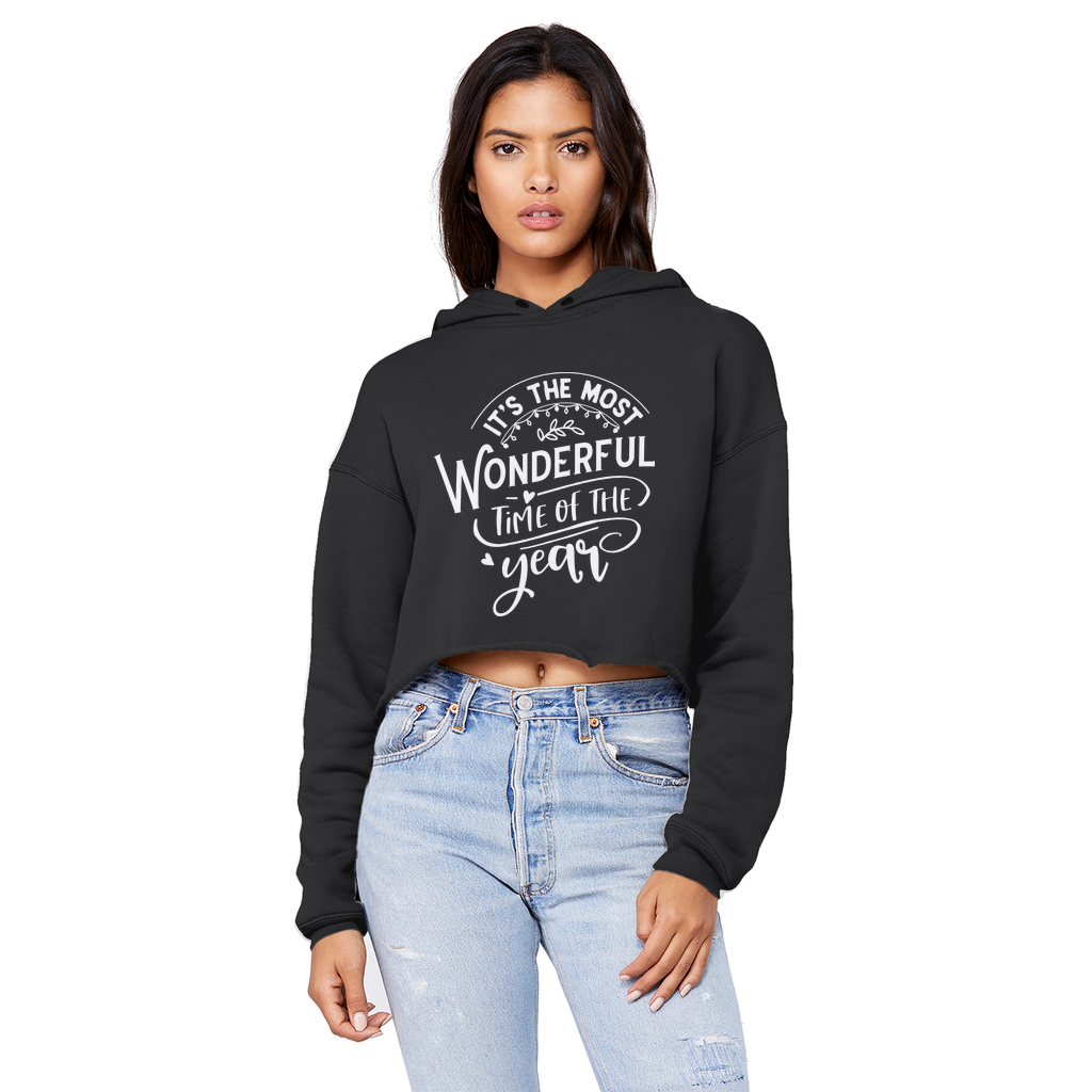 THE MOST WONDERFUL TIME Cropped Raw Edge Boyfriend Hoodie - Lynendo Trade Store