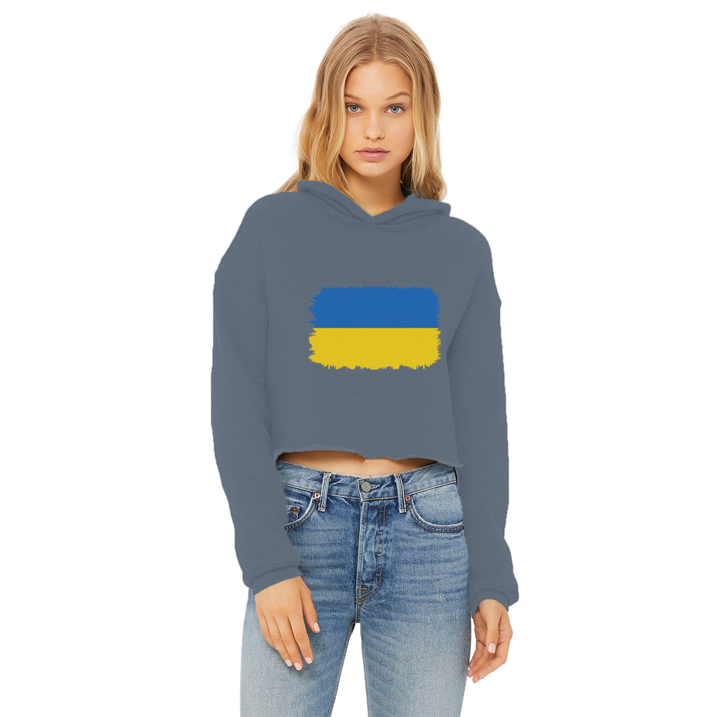 UKRAINE FLAG Ladies Cropped Raw Edge Hoodie - Lynendo Trade Store
