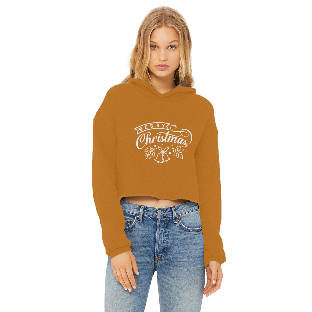MERRY CHRISTMAS Ladies Cropped Raw Edge Hoodie - Lynendo Trade Store
