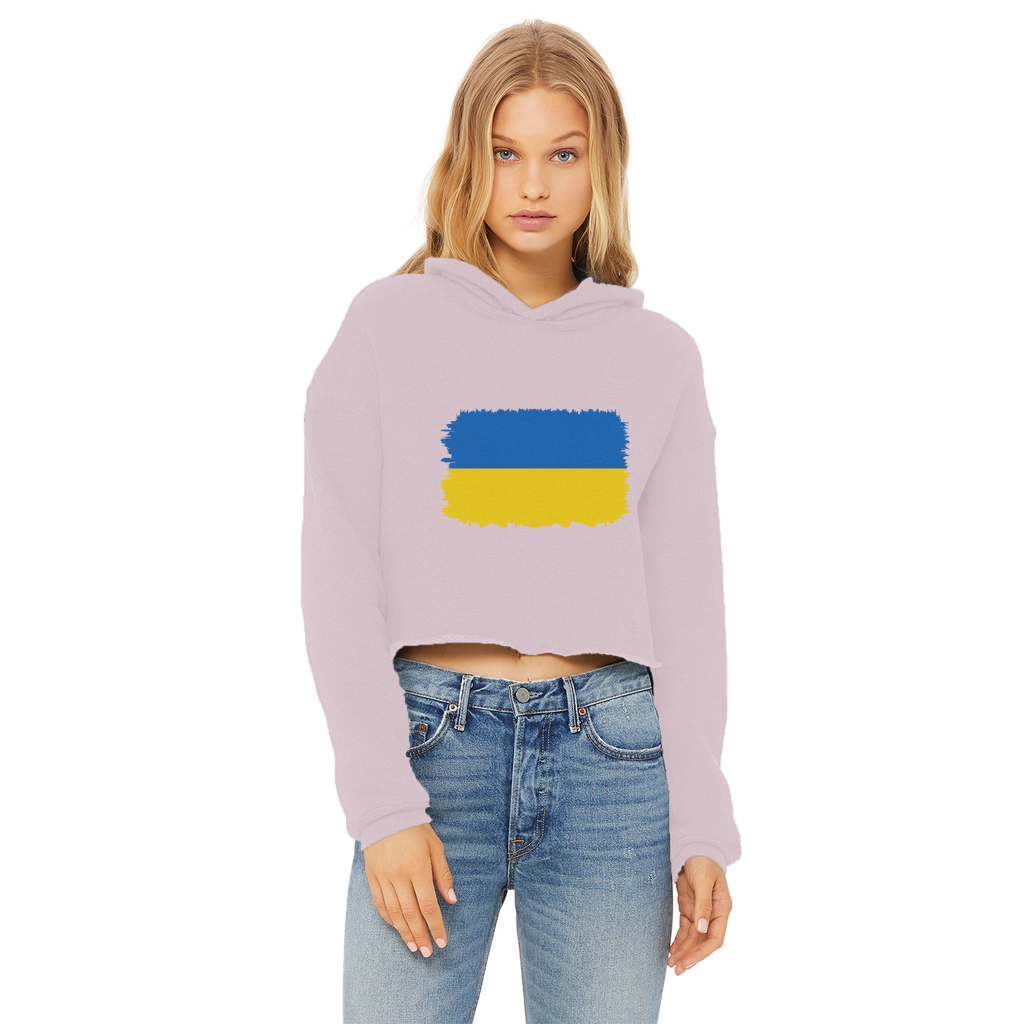 UKRAINE FLAG Ladies Cropped Raw Edge Hoodie - Lynendo Trade Store