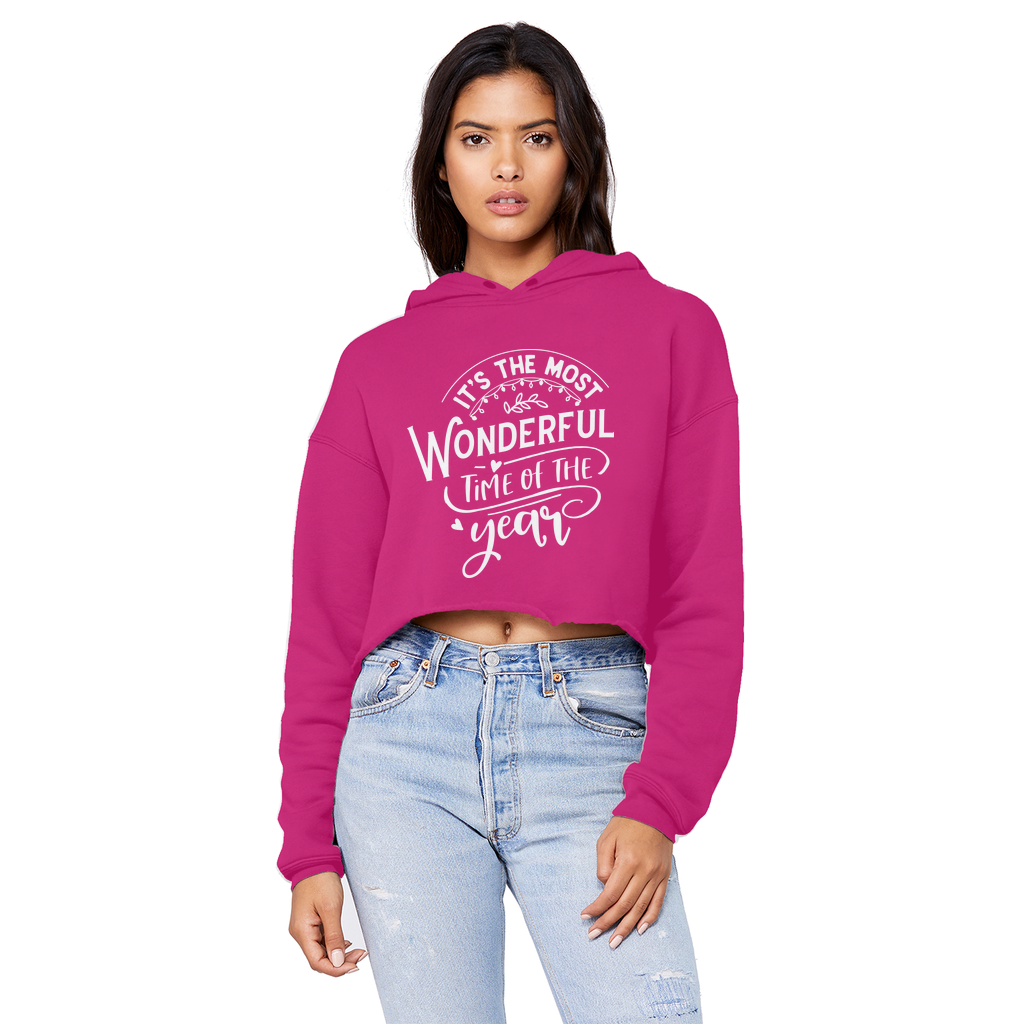 THE MOST WONDERFUL TIME Cropped Raw Edge Boyfriend Hoodie - Lynendo Trade Store