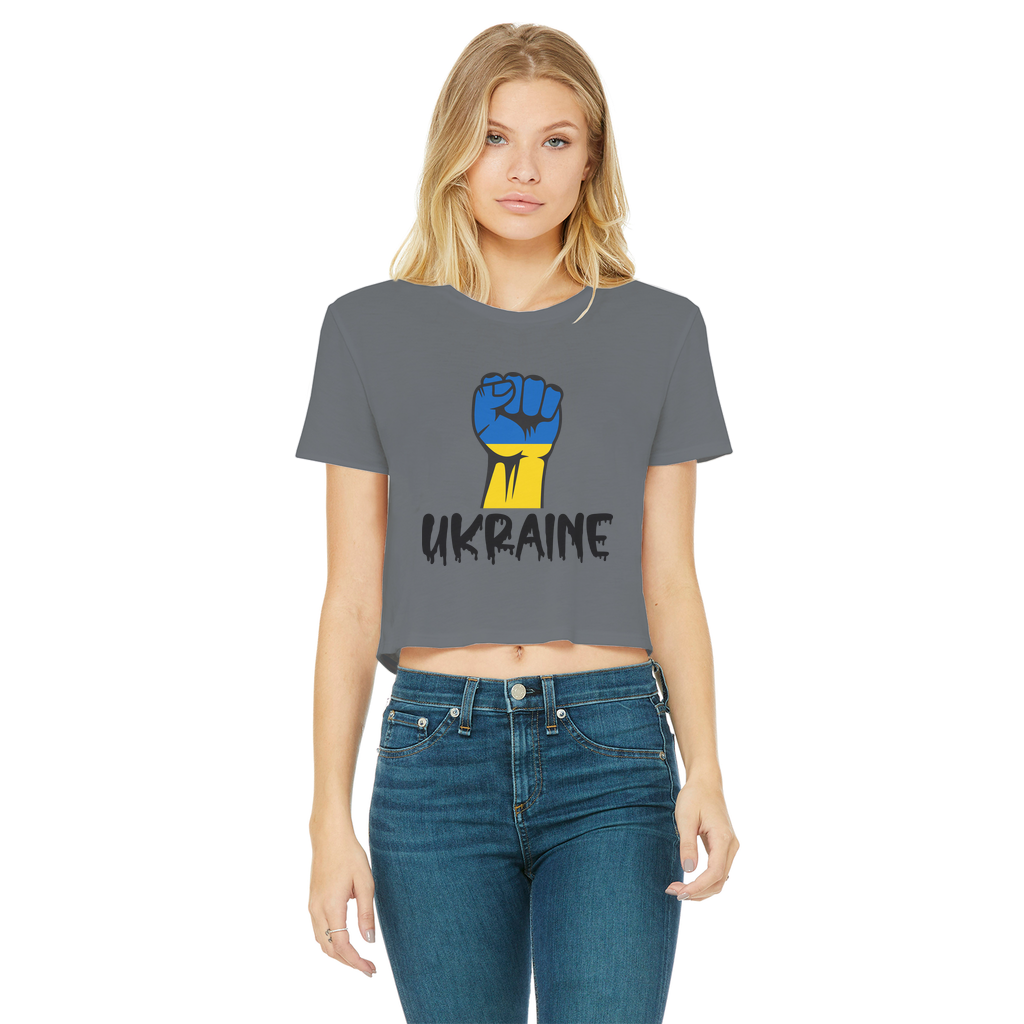 Ukraine Fist Classic Women's Cropped Raw Edge T-Shirt - Lynendo Trade Store