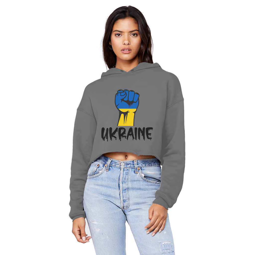 Ukraine Fist Cropped Raw Edge Boyfriend Hoodie - Lynendo Trade Store